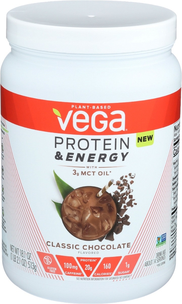 VEGA: Protein and Energy Plant Based Protein Powder Classic Chocolate, 18.1 oz