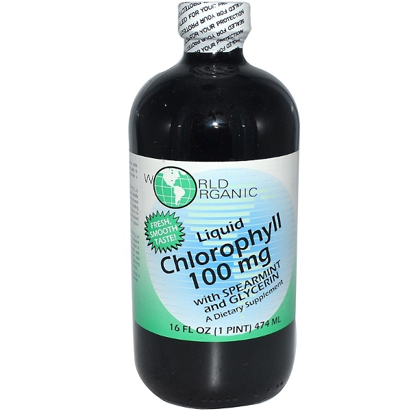 WORLD ORGANIC: Liquid Chlorophyll 100mg with Spearmint and Glycerin, 16 oz