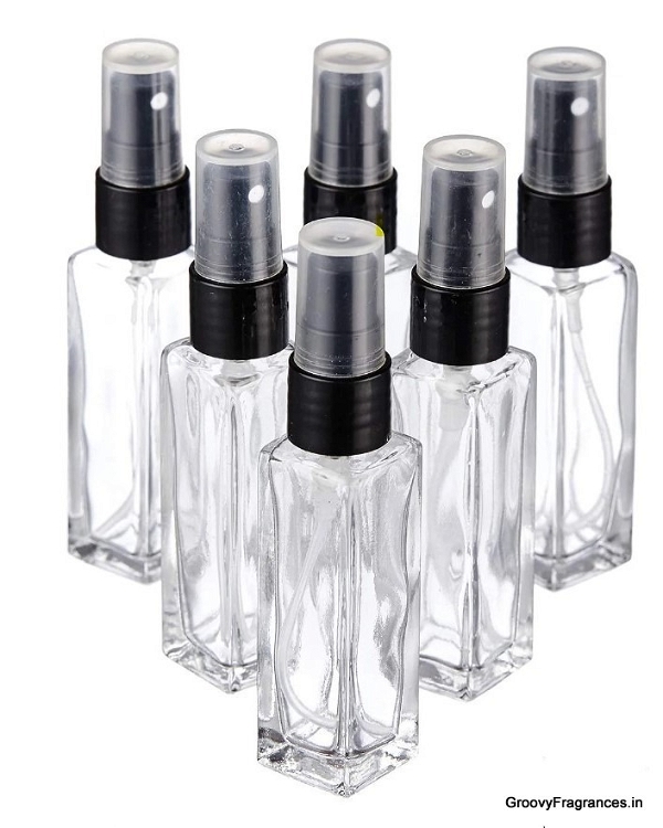 Groovy Fragrances Travel Refillable Perfume Clear Glass Bottles with spray pump for Perfume Oils Aromatic Water Blend 8 ML (Pack of 6, Clear Glass) - Empty 8ML - Pack of 6