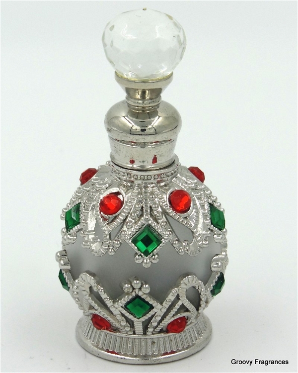 Groovy Fragrances Exclusive Designer Fancy Round Empty Attar Bottle D15 - Silver - Silver