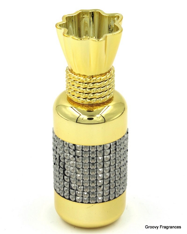 Groovy Fragrances Exclusive Golden Fancy Designer Bottle Empty Attar Bottle- Round shape D14 - Yellow Black Diamond