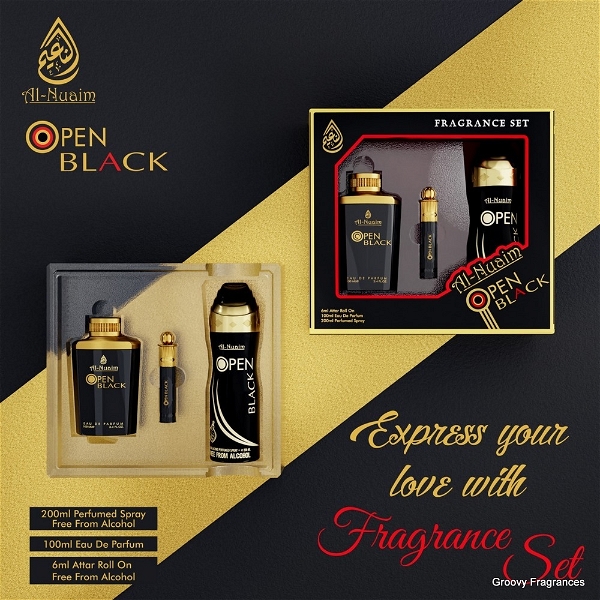AL-Nuaim Al Nuaim OPEN BLACK Fragrance Set 3 In 1 - Perfume & EPD & Attar Gift Set - 200ML+100ML+6ML