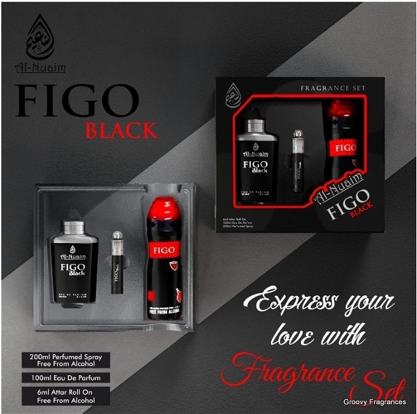 Al Nuaim Black Figo Fragrance Set 3 In 1 - 200ML+100ML+6ML