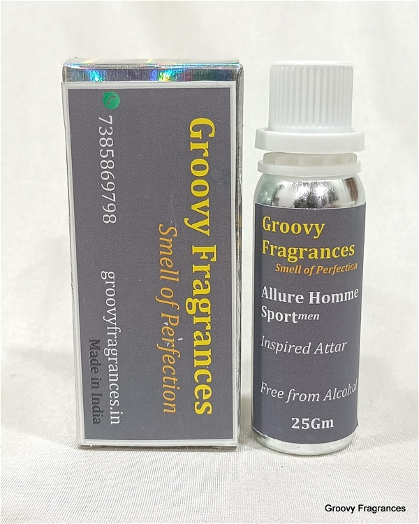 Groovy Fragrances Allure Homme Sport Long Lasting Perfume Roll-On Attar | For Men | Alcohol Free by Groovy Fragrances - 25Gm