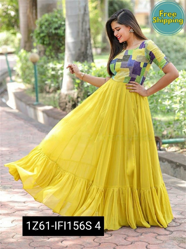 PREMIUM DESIGNER READYMADE GOWN COLLECTIONS - Yellow, L