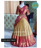 Kanjiveram Silk Zari Lehanga With Blouse Along With Banarashi Silk Duppta - Bright Red, Free Size