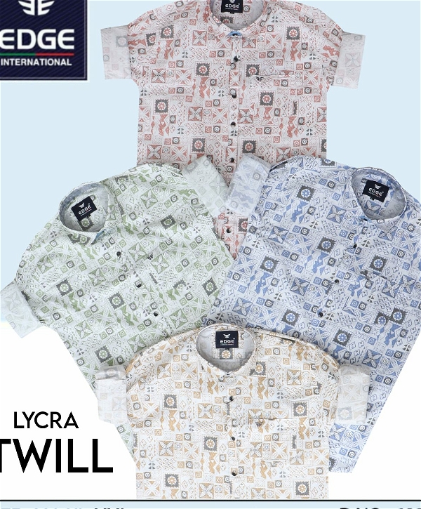 Twill Lycra Printed Shirt 6823 - 3 , Sizes: 4 ( M L XL XXL)