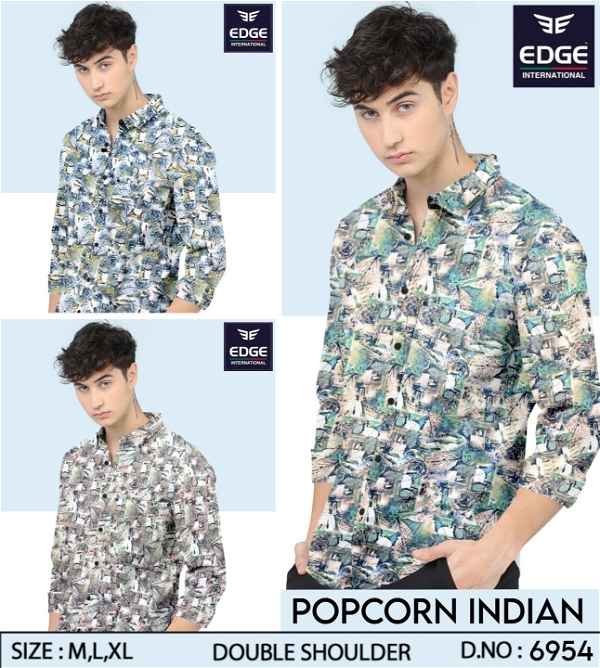 Popcorn Digital Indian Shirt 6954 - 3 . Sizes : 3 ( M L XL )