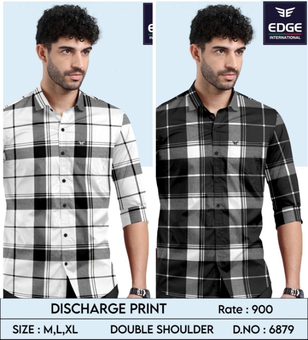 Fancy Twill Discharge Check Shirt 6879 - 2 . Sizes : 3 ( M L XL )