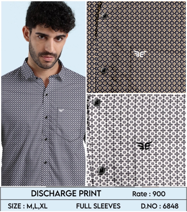 Fancy Twill Discharge Printed Shirt 6848 - 3 . Sizes : 3 ( M L XL )
