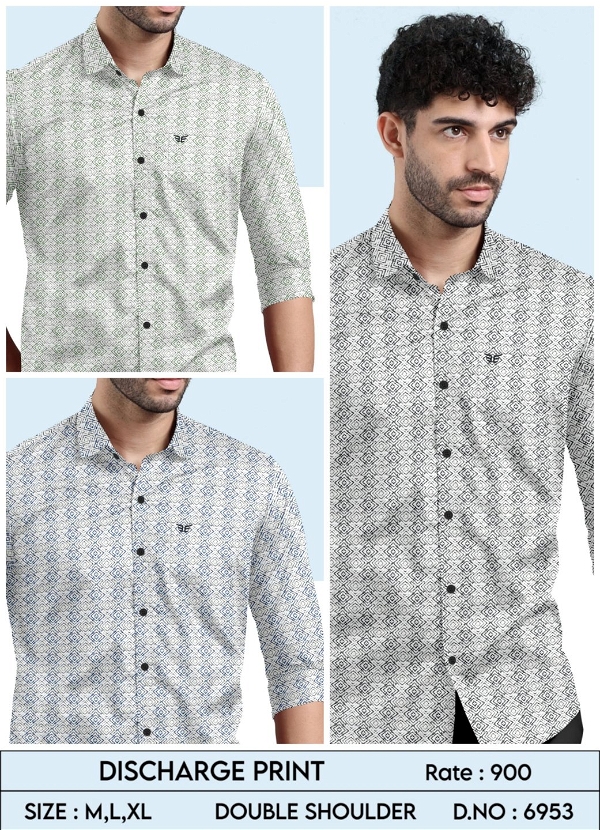 Fancy Twill Discharge Printed Shirt 6953 - 3 . Sizes : 3 ( M L XL )