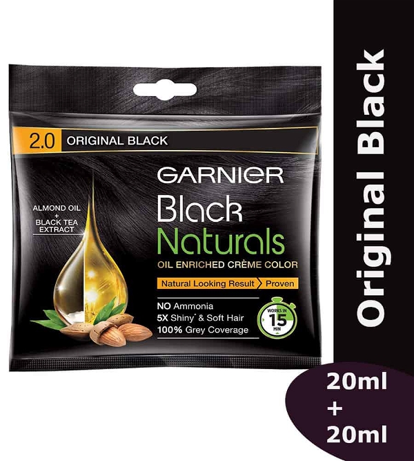 Garnier Black Naturals Hair Color, (2.0 Original Black) - 20ml+20ml