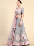 Leeza Store Women's Bollywood Style Silk Blend Bandhani Printed Zari And Sequins Embroidery Work Lehenga Choli With Dupatta - LZLHGBDN1-BLUE - Blue