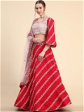 Leeza Store Women's Red Chinnon Zari And Thread Embroidery Work Flared Lehenga Choli With Dupatta - LZLHGEMBD-RED - Red