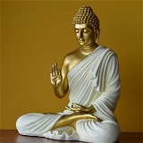 Resin Home Decor Buddha Idol for Living Room (Size:15 inches) (Golden White) - 14 inch