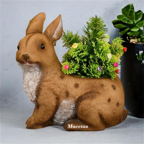 Handcrafted Animal Flowerpot Resin Succulent Pot Brown Rabbit Plant Garden Living Room Decor