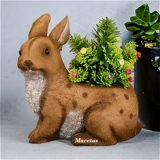 Handcrafted Animal Flowerpot Resin Succulent Pot Brown Rabbit Plant Garden Living Room Decor