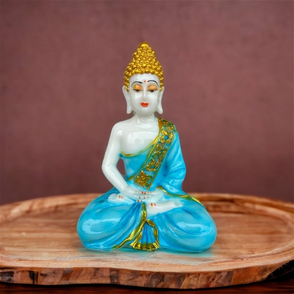 Big Sitting Buddha Vastu I Fengshui I Statue I  I Home Temple Dcor I Decorative I Showpiece (White& Blue, 10-Inch) - 10 inch