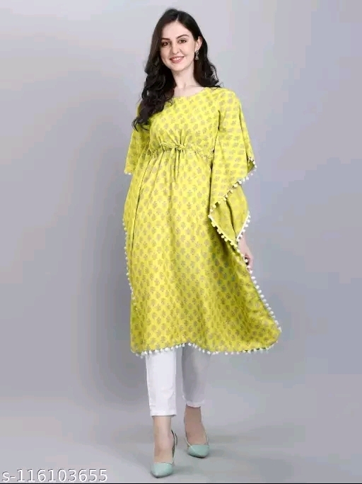 Parrot Colour Cotton Kurti With Latkan And Printed Cut  Divine  International Trading Co  2833486