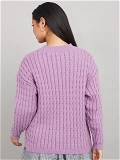 Purple Cable Knit Regular Length Regular Fit Sweater - l, Pink