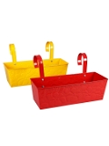 Set of Two 18'' Embossed 'Rectangular Planter Yellow & Red - 6''X6''x18'', Red & Yellow, Glossy Powder Coated