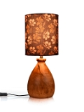 Wooden Dome Table Lamp Black Floral Shade - 5''X4''X12'', Brown, Digitally Printed Ploy Cotton, Black