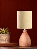 Wooden Dome Table Lamp with Jute White Shade