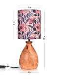 Wooden Dome Table Lamp Pink Floral Shade - 5''X5''X12'', Canvas, Pink, Polished, Wood