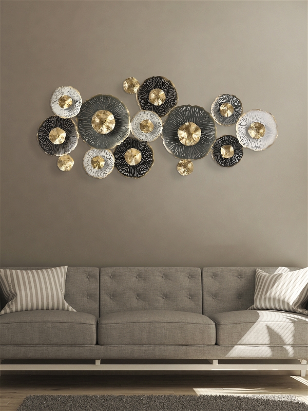 Lotus Leaves Metal Wall Dcor - 48''X21'', Multicolor, Glossy Powder Coated, Galvanized Iron