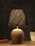 Striped Wooden Brown Lamp with Black Jute Shade