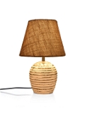 Striped Wooden White Lamp with Brown Jute Shade