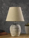 Striped Wooden White Lamp with White Jute Shade