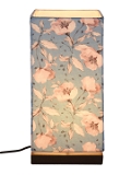 Turquoise Floral Lamp with Wooden Base