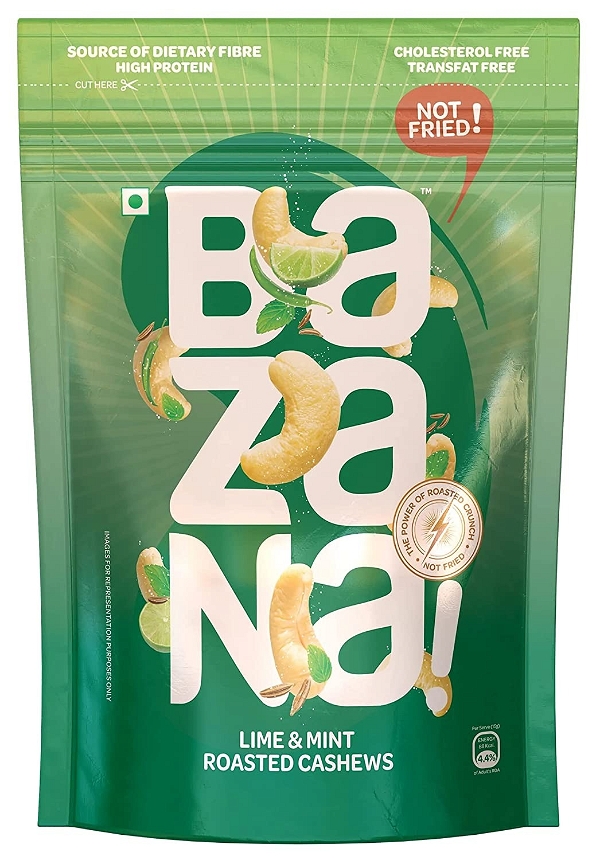 Bazana Experience Refreshing Flavor with Bazana Lime Mint Cashew | 200 Grams | Healthy Dry Fruit Snack | Crunchy and Delicious Nuts - 15x15x14cm