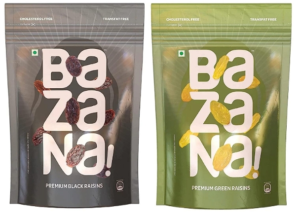Bazana Premium Sealed Natural Sweet Green & Black Raisins Combo Pack - pack of 200g x 2 unit