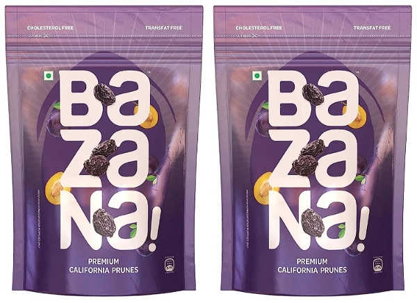 Bazana Premium Healthy Dried Californian Prunes: Nutrient-Rich Plum Snack, 200g Set of 2