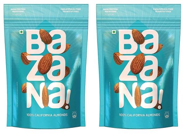 Bazana Premium Natural California Dried Almonds - 200g Pack x 2 Pouch | High Fiber, Immunity Boosting, Real Nuts Dry Fruit | Gluten-Free