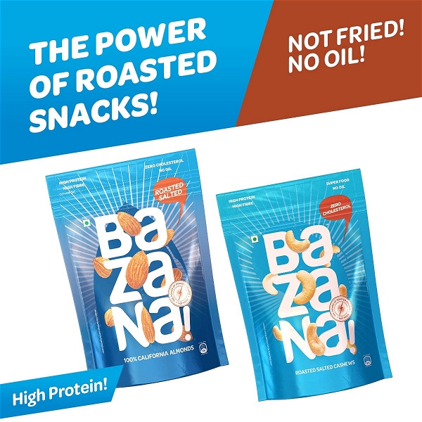 Bazana Roasted Salted Almonds (190g) and Cashews (175g) - Irresistible Dry Fruit Combo for Nut Lovers - Premium Roasted Nuts Combo Pack (2 Pack)