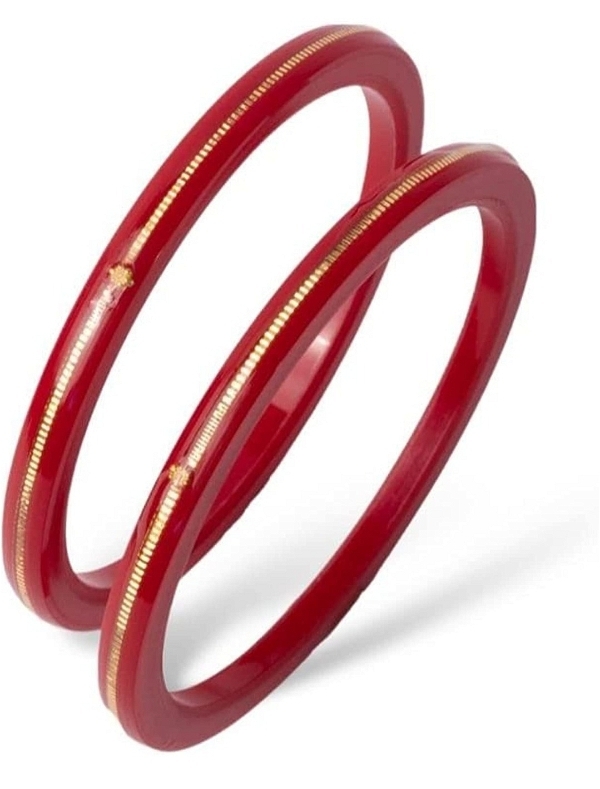TRJ MAHALAXMI RED POLA EXTRA LITES HUID HALLMARK 916 22KT GOLD POLA BADHANO BANGLES (LAMINATED) 1 PAIR APPROX. WGT: 0.085 GM. (NON EXCHANGEABLE) WITH PURITY SMART CARD - 25 (2/5)