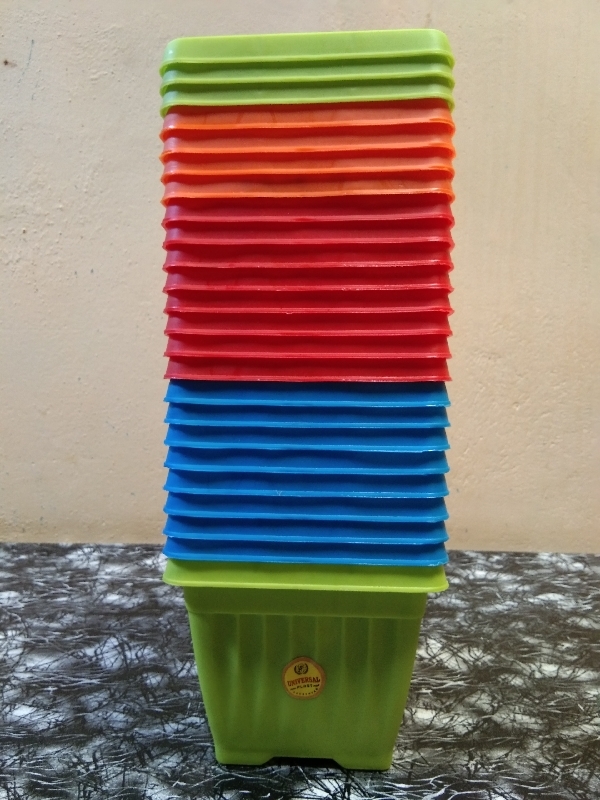 Flower Pot Universal (Square)  - Green, Orange, Red & Blue, Height 5 inch & Diameter 6 inch.