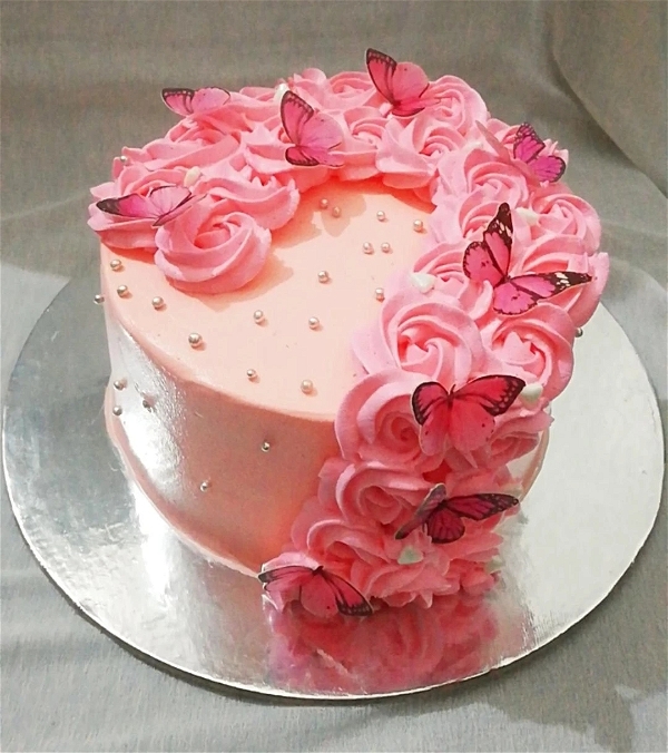 Floral Pink Vanilla Cake - 1 Pound
