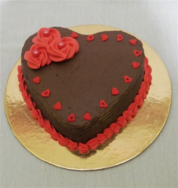 Red Rose Theme Love Shape Chocolate Cake - 1Pound
