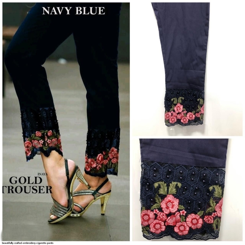Buy Anekaant Navy Blue Cotton Lycra Solid Cigarette Pants at Best Price   Payedin
