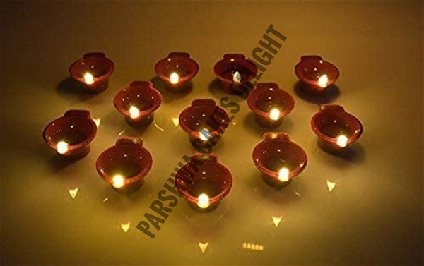 Water Sensor Diwali Diya Flameless Yellow Led - RED DIYA, 10 PCS PACK