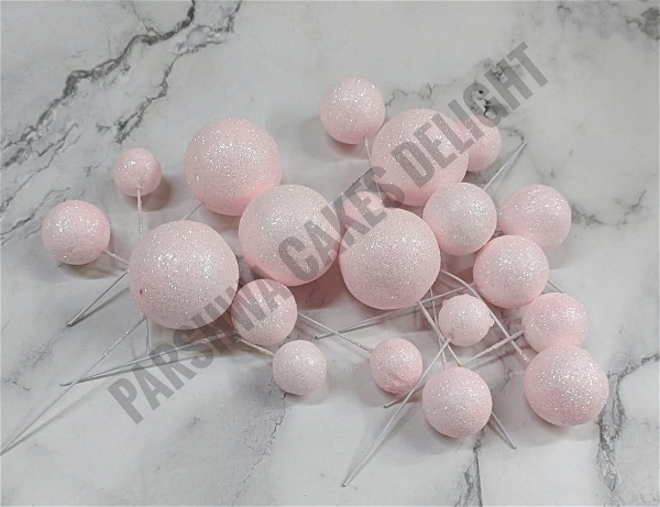 IMPORTED FAUX BALLS - Glitter Baby Pink, 2Cm - 2.5Cm - 3Cm - 4Cm