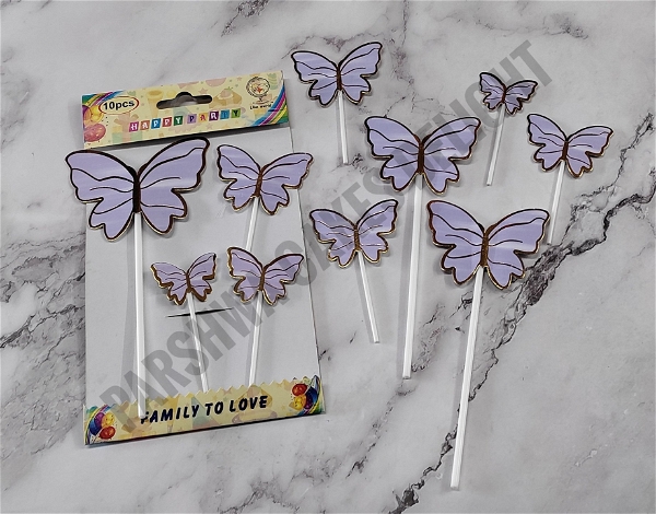 Butterfly With Lolipop Stick - 1 Pack Of 10 Pcs, Purple