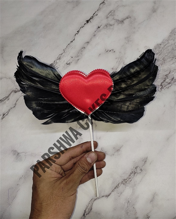 Angel Feather With Heart - Black, 1 Pc