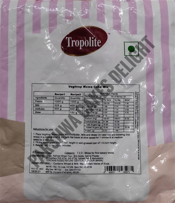Tropolite Premix - Mawa Cake, 1 Kg Pack