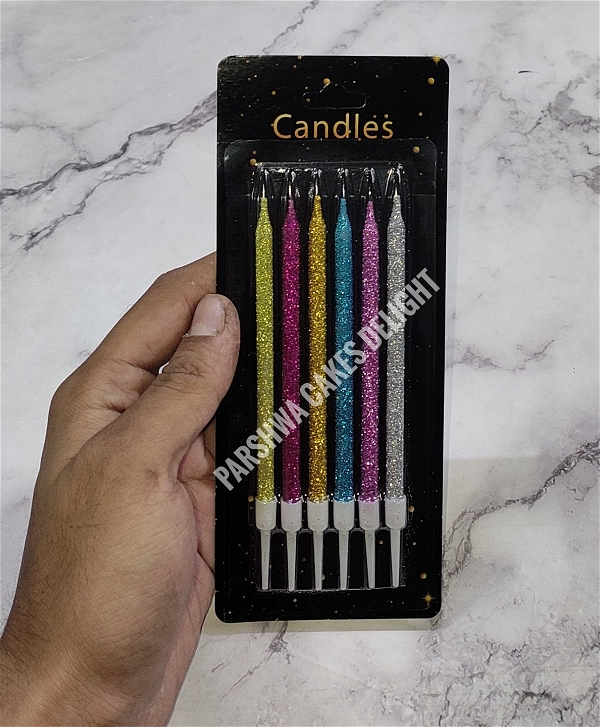 Glitter Candle - Multi, 6 Pcs Pack