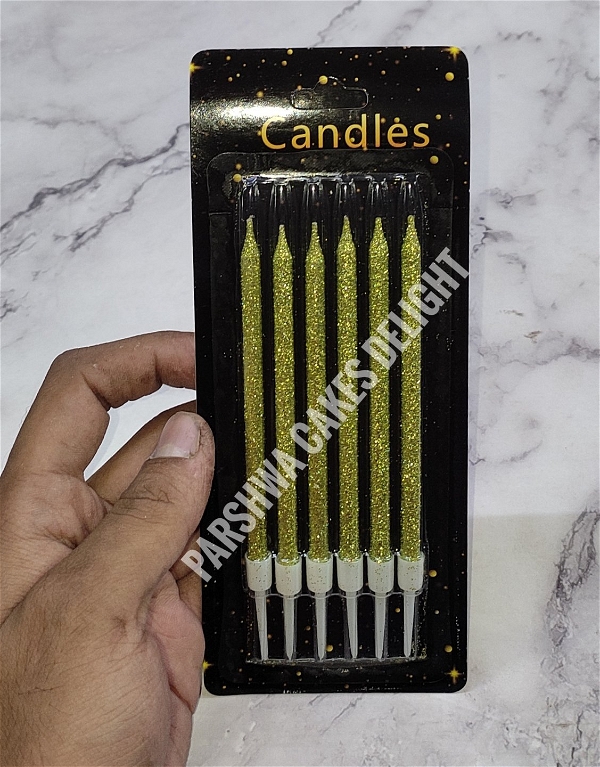 Glitter Candle - Green, 6 Pcs Pack